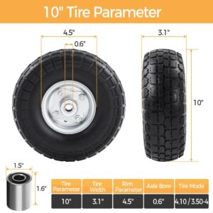 Yaheetech 10in Solid Wheelbarrow Tires 4.10/3.50-4 Sack Truck Cart Wheel Bearings for Wagon/Lawn/Garden/Beach/Trolley/Snowblower/Generator/Hand Cart 2PCS