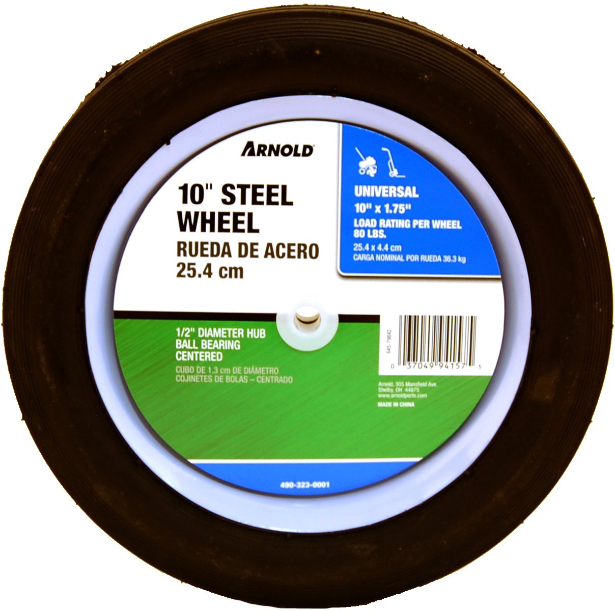 Arnold Steel Wheel with 80 lb. Load Rating - 10-Inch x 1.75-Inch