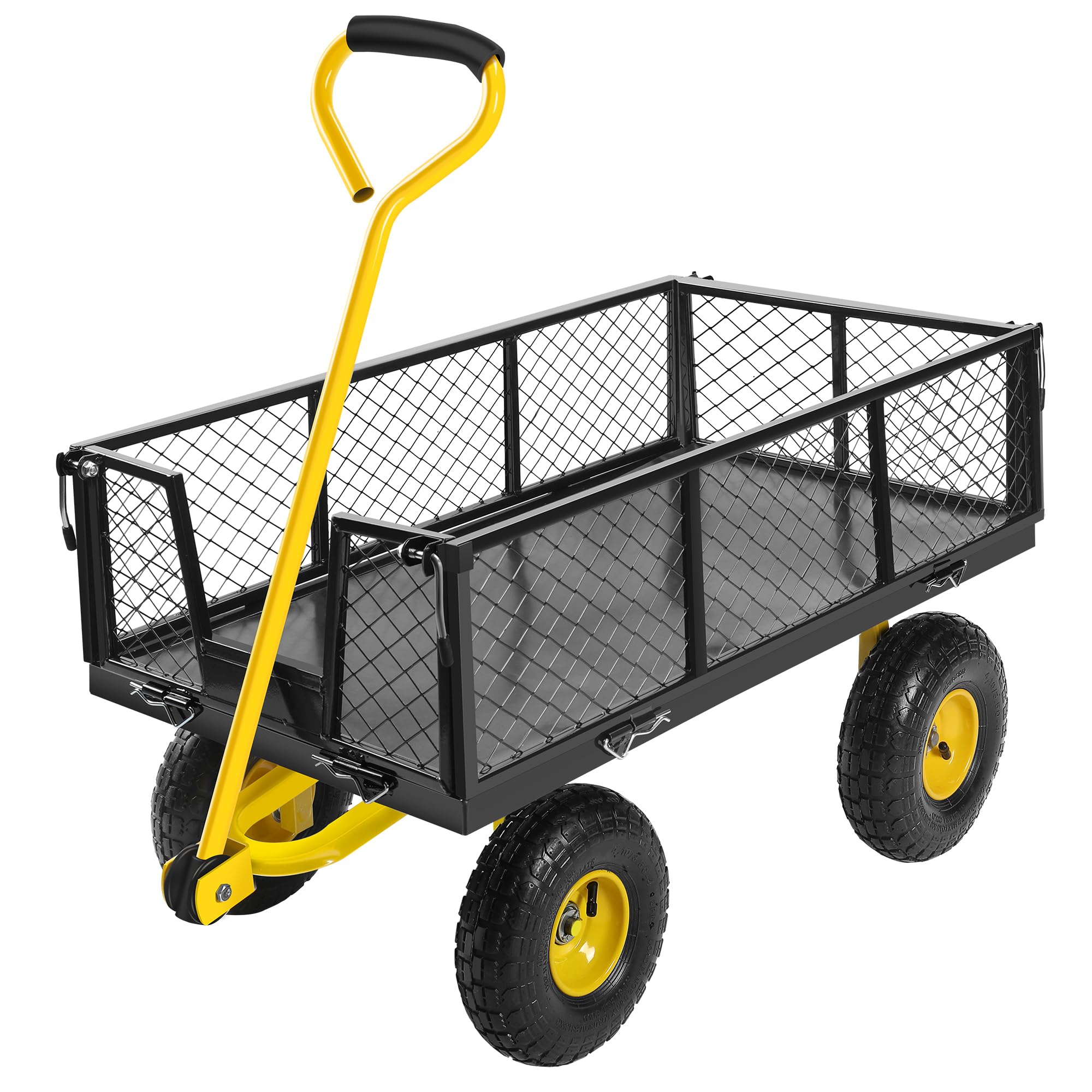 Rengue Heavy Duty Garden Cart, 900 lbs Large Capacity Steel Garden Cart, Utility Wagon Cart with Removable Sides and Rotating Handle, Outdoor Utility Wagon Suitable for Garden, Farm, Yard