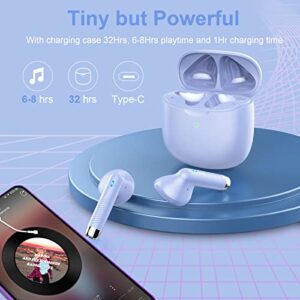 Wireless Earbuds, Bluetooth 5.3 Headphones in Ear with Noise Cancelling Mic, Earbuds Stereo Bass, IP7 Waterproof Sports Earphones, 32H Playtime USB C Charging Ear Buds Purple for Android iOS