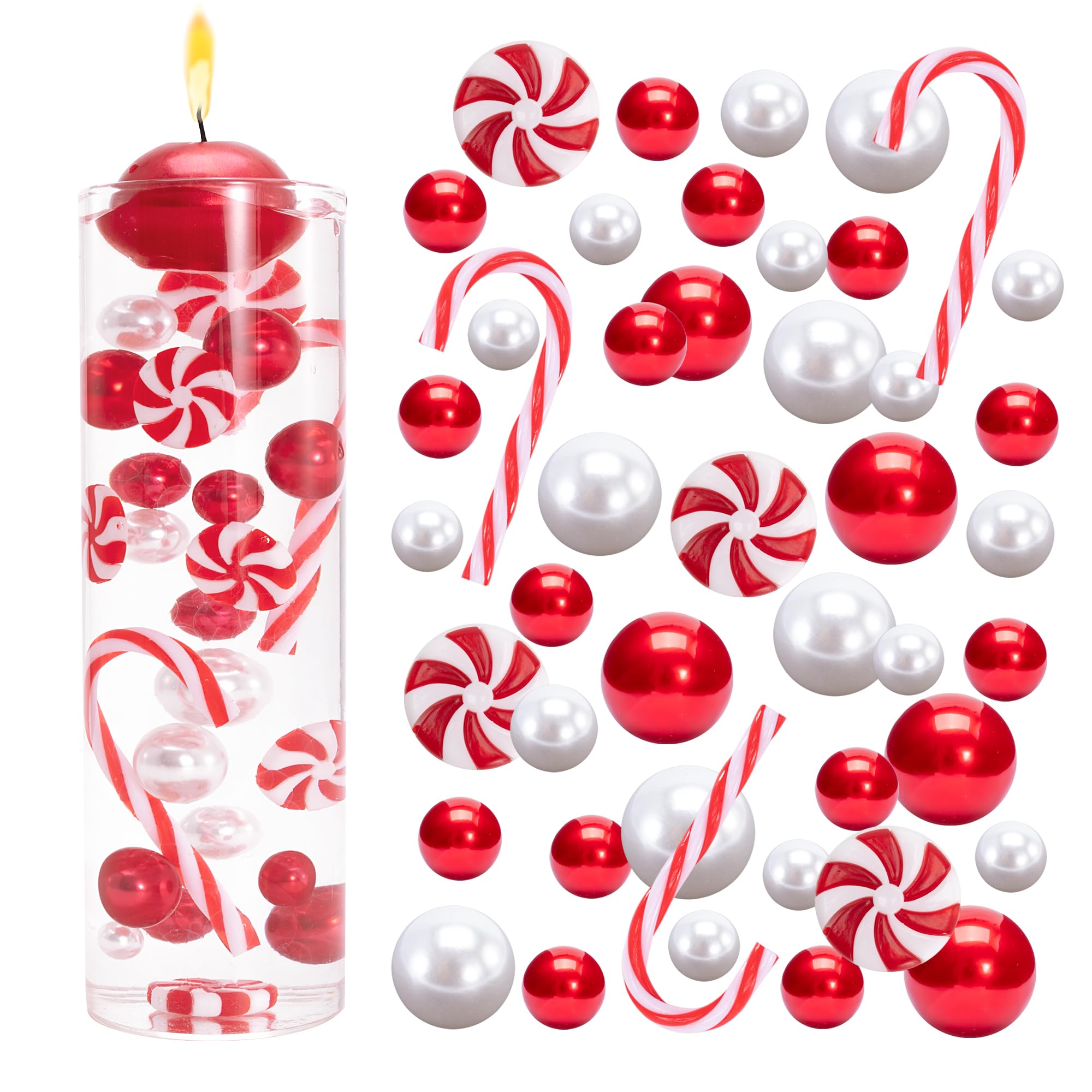 YTTYXGS 6075 Pieces Christmas Vase Filler Beads Floating Pearls and Candy Water Gel Beads for Vase Filler Table Centerpieces Christmas Party Decoration Suitable for 3 vases