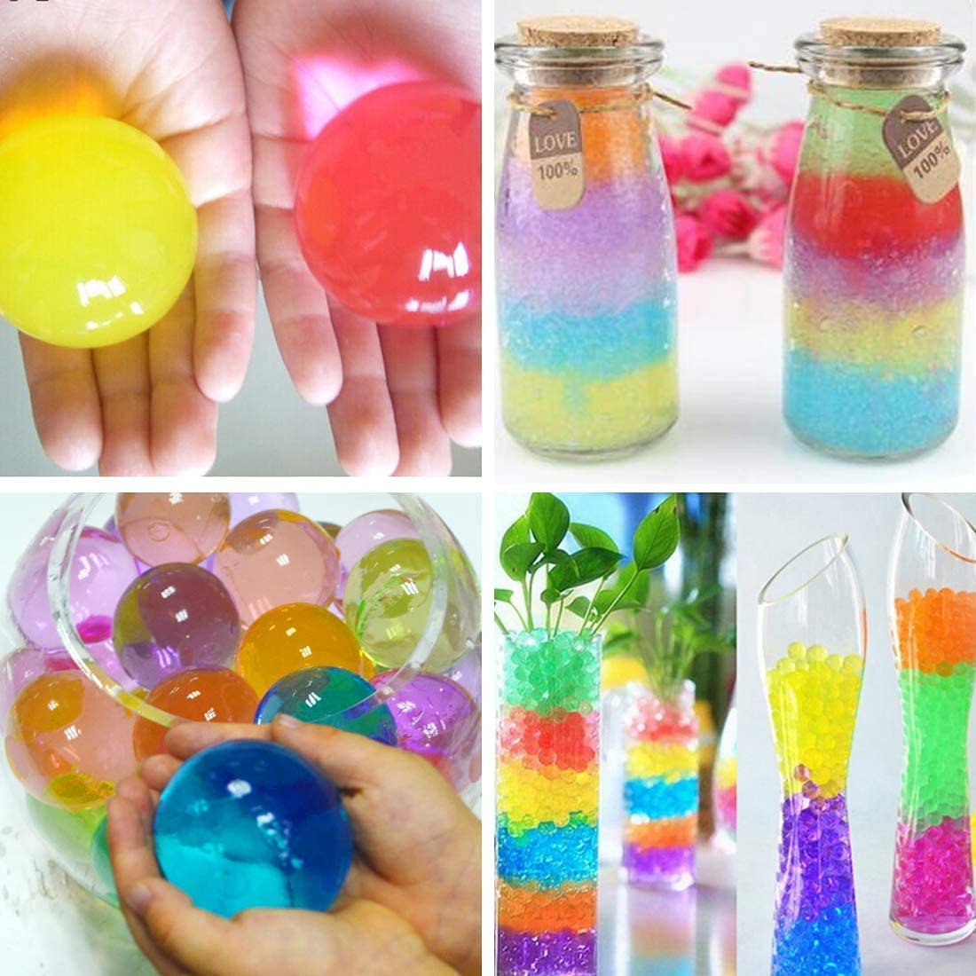 1000Pcs Large Water Gel Beads Non Toxic, Jumbo Water Gel Beads Rainbow Mix Growing Balls for Vase Filler, Wedding and Home Decoration