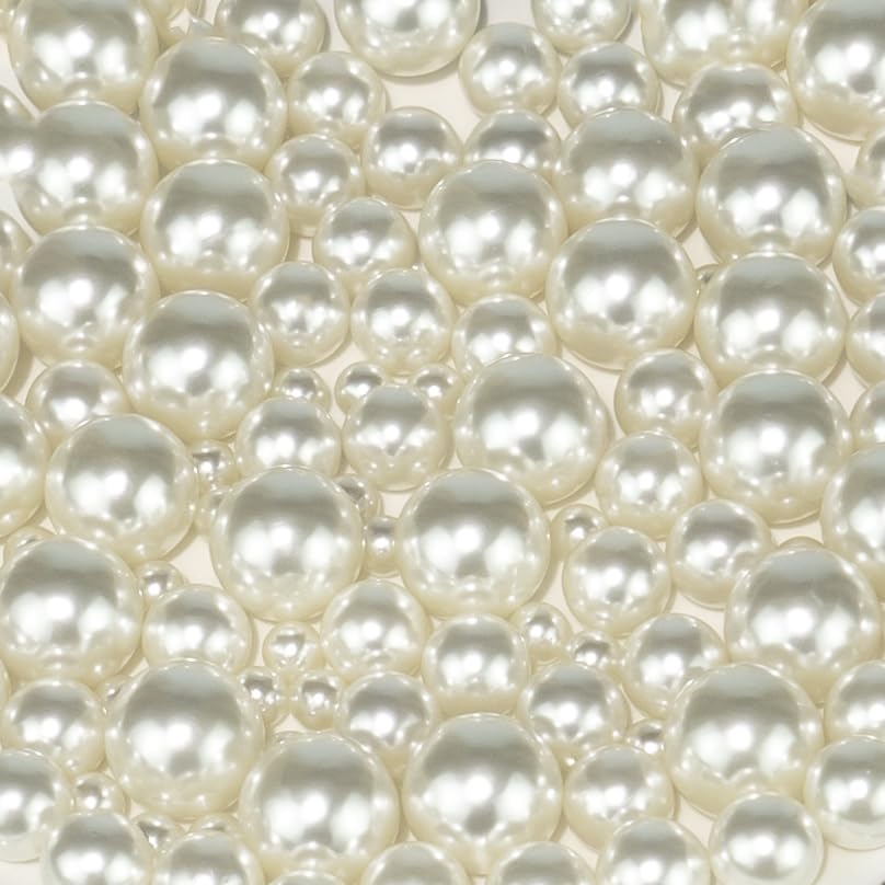 Cusmation 150 Pcs Floating Vase Filler Pearl and 800 Pcs Clear Water Beads for Vases, Cream Pearls for Vases No Hole Cream Pearl Beads Cream Vase Filler Table Scatter Wedding Birthday Party 8/14/20 mm