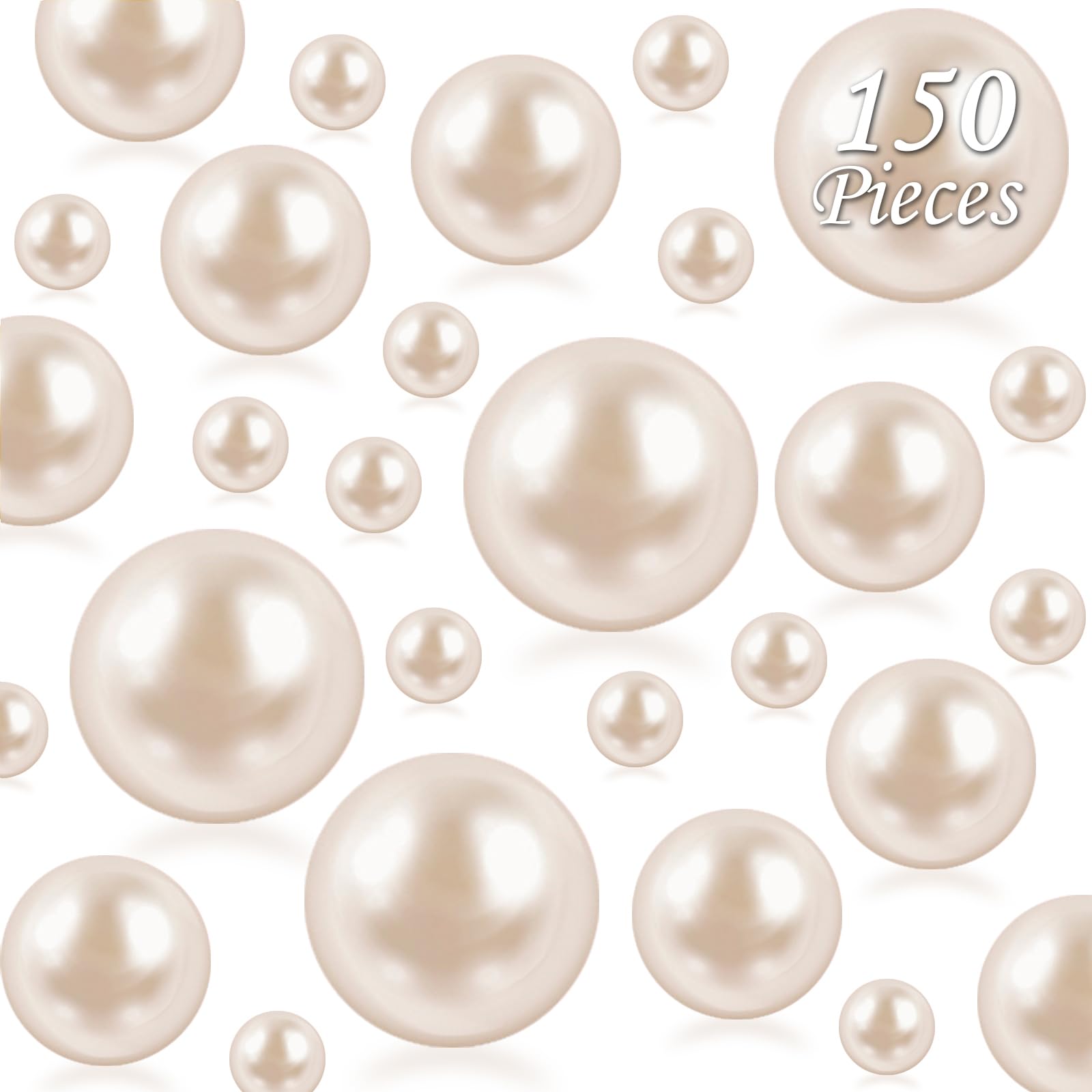 Cusmation 150 Pcs Floating Vase Filler Pearl and 800 Pcs Clear Water Beads for Vases, Cream Pearls for Vases No Hole Cream Pearl Beads Cream Vase Filler Table Scatter Wedding Birthday Party 8/14/20 mm