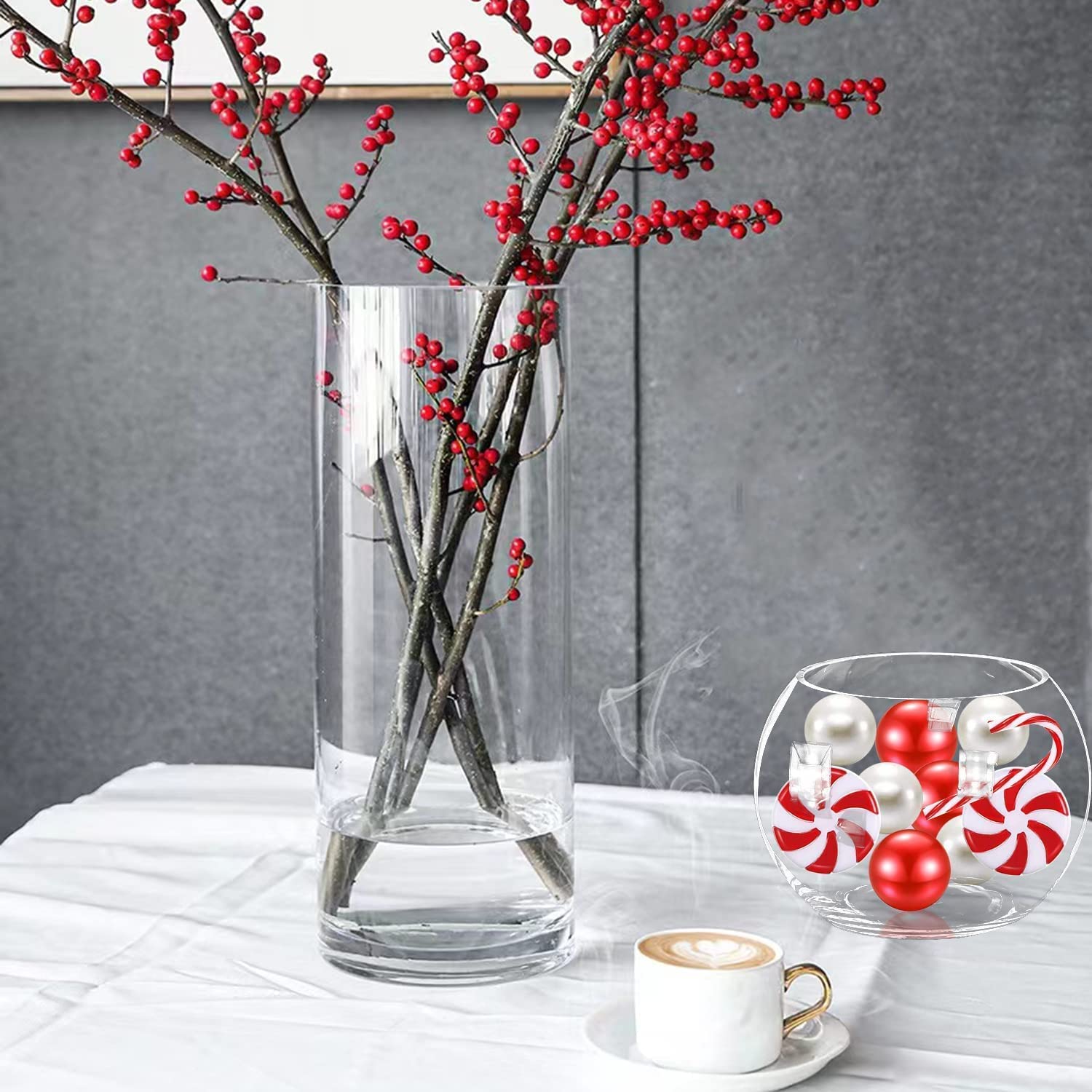 Cqueni Christmas Vase Filler 10091 PCS Red White Floating Pearls Vase Filler Beads Water Beads Candy Cane Christmas Vase Filler for Holiday Party Decor