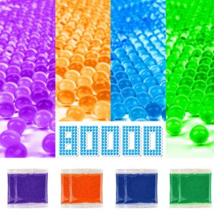 Banvih Gel Gun Blaster Refill Ammo - 7-8mm, 8Pack, 80000 Pieces, 7.5mm Splatter Water Balls Beads Bullets Compatible for Splatrball, Splat Gun, Orby Gun Etc - Blue Green Purple Orange, for Ages 14+