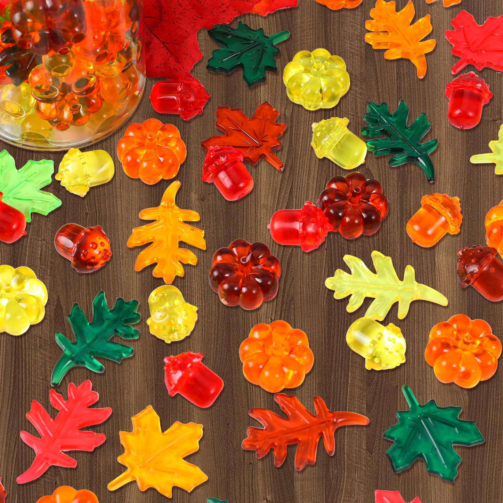Japior Fall Vase Filler Decorations 90Pcs Acrylic Fall Leaves Pumpkin Marbles Pine Cones 510Pcs Water Beads Decor Centerpiece Table Decorations for Thanksgiving Halloween Autumn