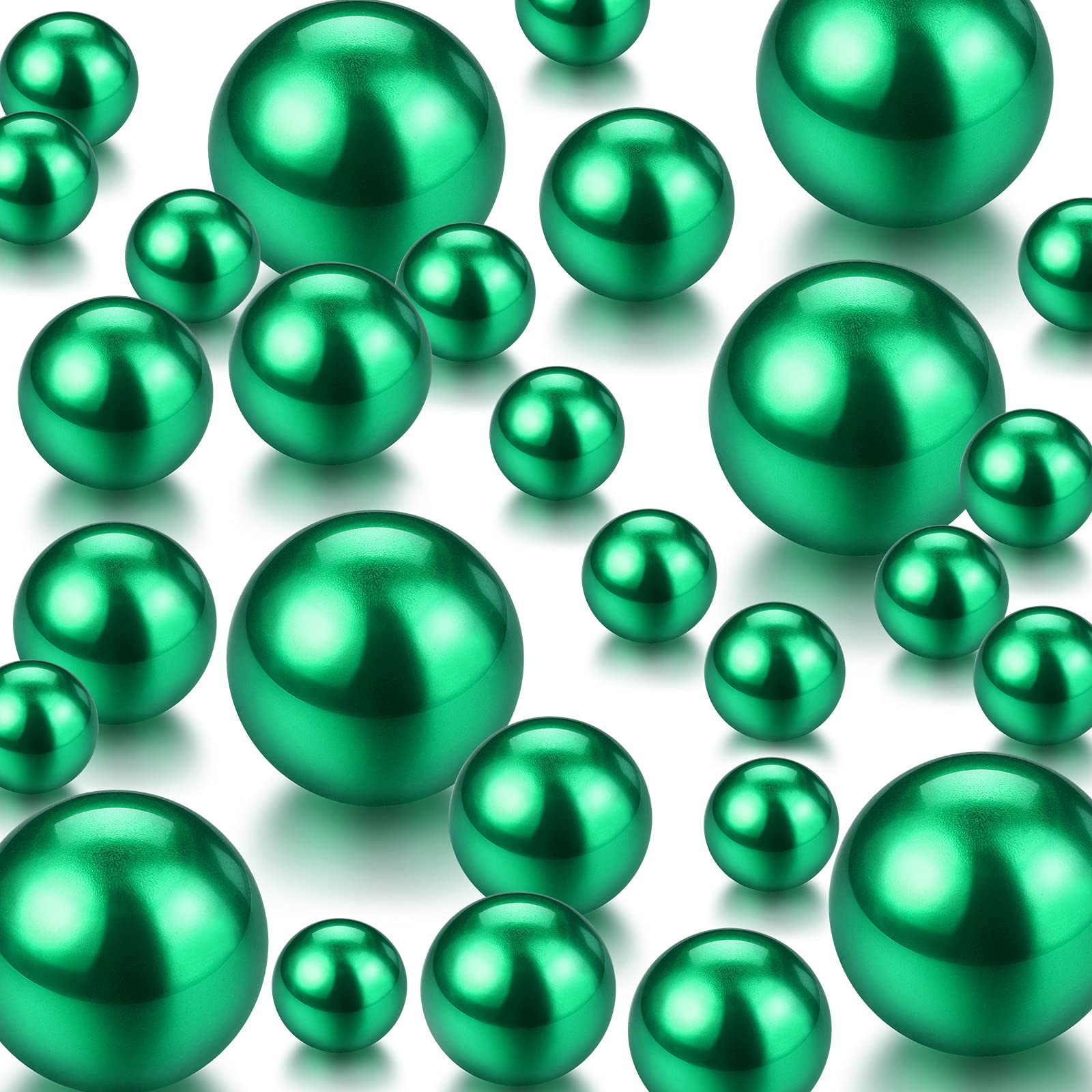 150 Pieces Vase Filler Faux Pearls Vase Makeup Beads No Hole Gloss Pearl Beads Mixed Sizes Round Pearls for Vase Home Party Wedding Decor, 8/14/20 mm (Green)