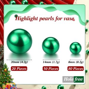 150 Pieces Vase Filler Faux Pearls Vase Makeup Beads No Hole Gloss Pearl Beads Mixed Sizes Round Pearls for Vase Home Party Wedding Decor, 8/14/20 mm (Green)