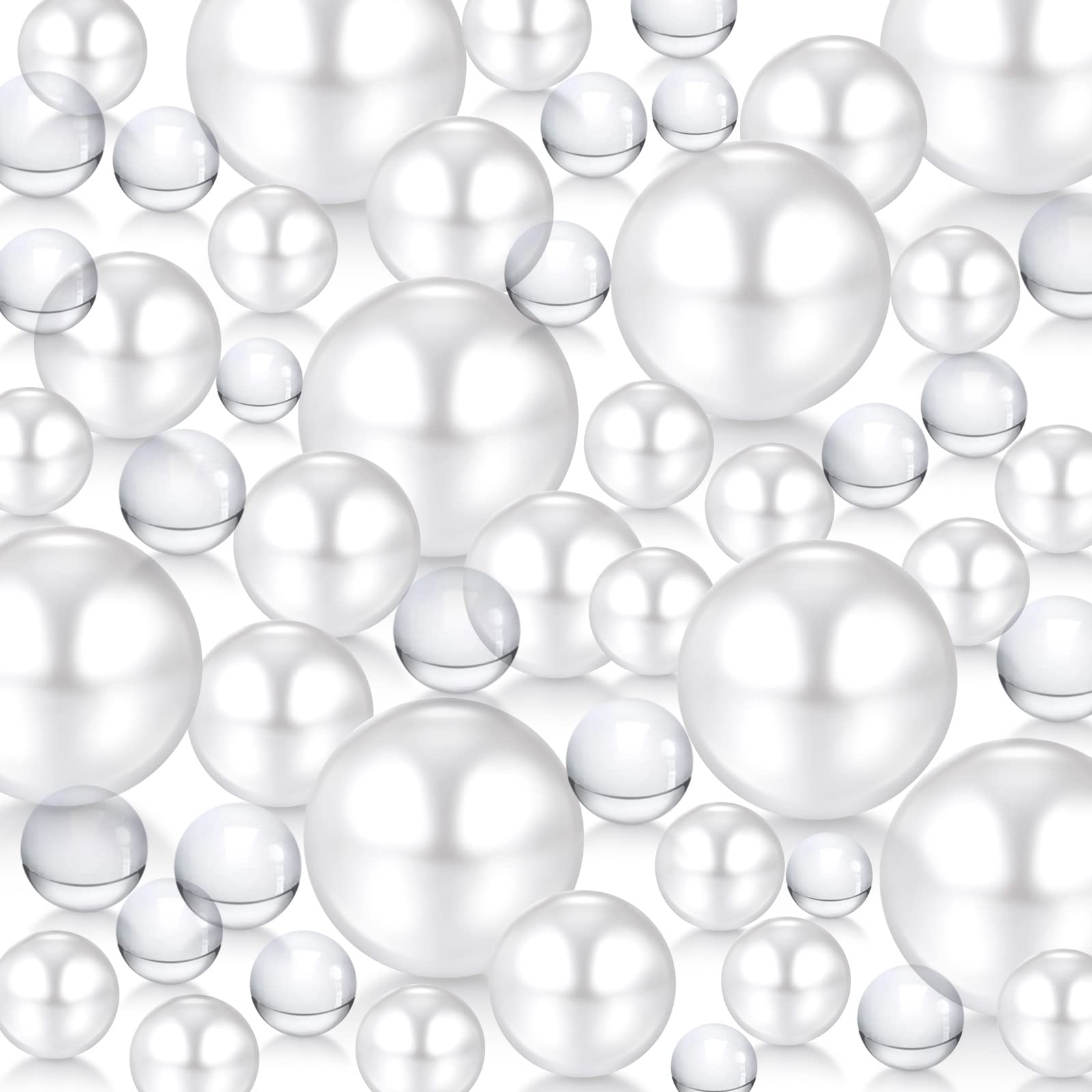 Sureio 6400 Pieces No Hole Pearls for Centerpieces Vase Filler Beads Clear Water Gel Polished Pearls for Home Candle Wedding Birthday Party Table Decor 8/14/20 mm (White)