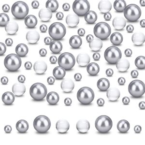 Suream Multi-Size Silver Floating Beads - 8/14/20mm, 500PCS No Hole Artificial Beads and 4600PCS Gel Water Beads for Vase Filler, Table Scatters, Candle Centerpieces, Wedding, Birthday, Floral Decore