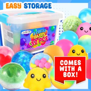 Stress Balls Squishy Fidget Toys: OleOletOy 32 Pack Stress Balls for Adults, Squishy Ball Sensory Toy with Autism, Classroom Prizes, Birthday Party Favors, Goodie Bag Stuffers, and Travel Toy Gifts