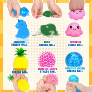 Stress Balls Squishy Fidget Toys: OleOletOy 32 Pack Stress Balls for Adults, Squishy Ball Sensory Toy with Autism, Classroom Prizes, Birthday Party Favors, Goodie Bag Stuffers, and Travel Toy Gifts