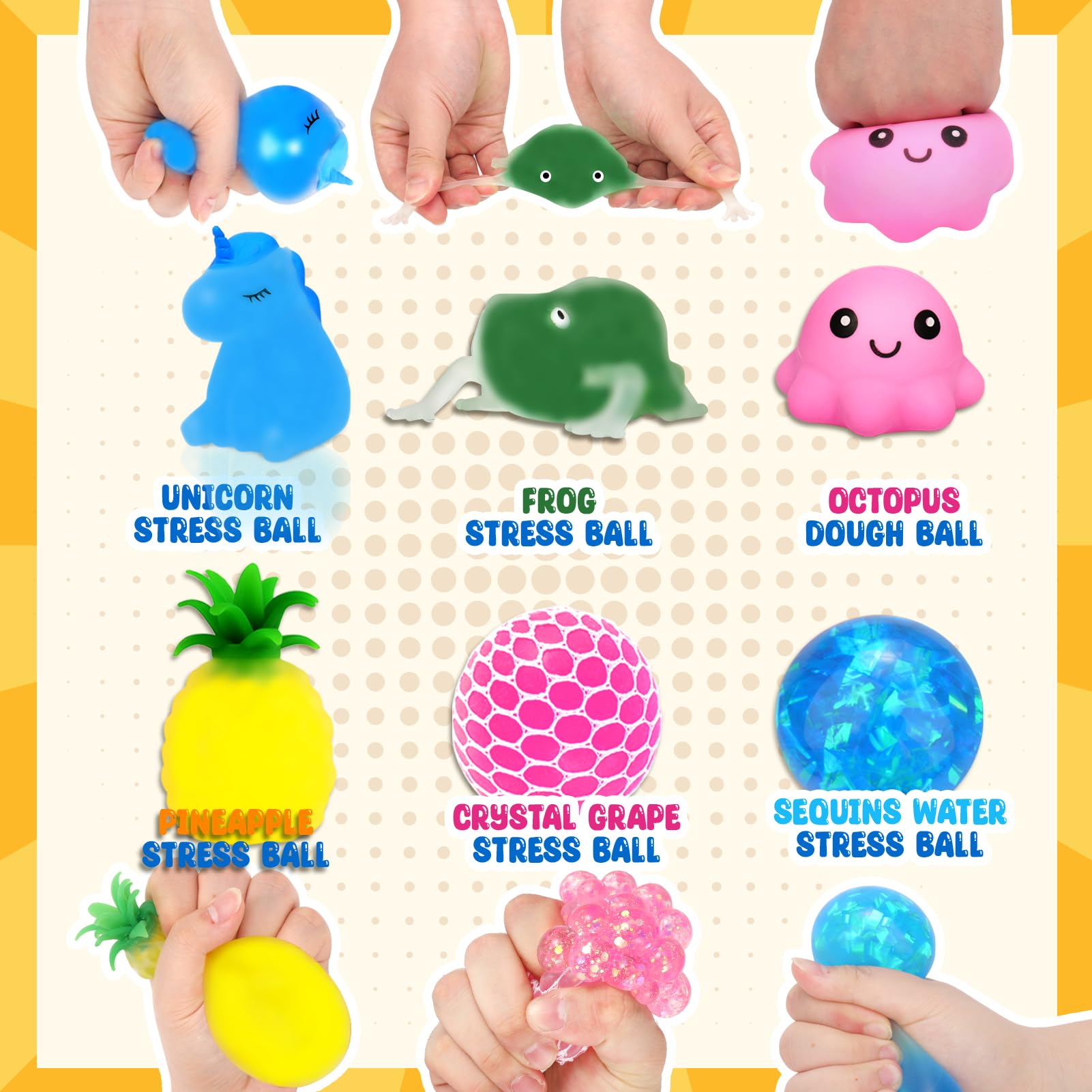 Stress Balls Squishy Fidget Toys: OleOletOy 32 Pack Stress Balls for Adults, Squishy Ball Sensory Toy with Autism, Classroom Prizes, Birthday Party Favors, Goodie Bag Stuffers, and Travel Toy Gifts