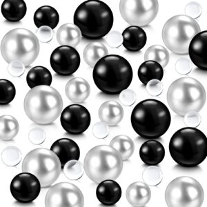 Sureio 6400 Pieces No Hole Pearls for Centerpieces Vase Filler Beads Clear Water Gel Polished Pearls for Home Candle Wedding Birthday Party Table Decor 8/14/20 mm (Black Silver)