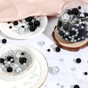 Sureio 6400 Pieces No Hole Pearls for Centerpieces Vase Filler Beads Clear Water Gel Polished Pearls for Home Candle Wedding Birthday Party Table Decor 8/14/20 mm (Black Silver)