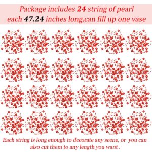 24 Pcs Artificial Pearl String for Floating Candle Faux Pearls Beads String Pearl Party Garland Decoration for Vases Filler Wedding Centerpiece Christmas Party Decor (Red)