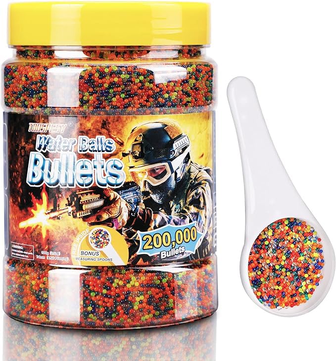 Water Balls Beads Refill Ammo 7-8mm 200000 Pcs Gel Balls Blaster Bullets with Measuring Spoon for 14+ Non-Toxic Eco Friendly Water Balls Ammo Compatible with Gel Balls Blaster Guns for Age 14+