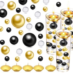 lounsweer 20000 pieces transparent water gels and 120 pieces simulated pearl beads for vase fillers and 6 pcs floating candles 6 pcs waterproof light for graduation home wedding decor (black, gold)