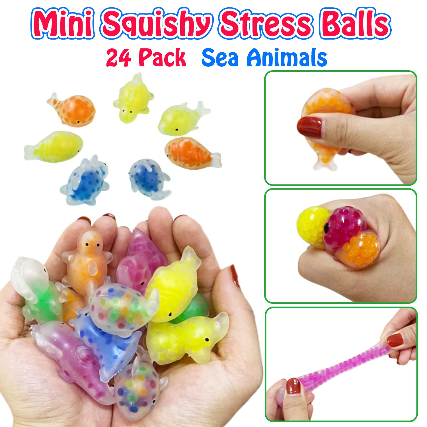 24PCS Sea Animals Stress Balls,Squeeze Stretchable Fidget Balls,Valentines Day Gifts for Adults to Relax,Party Favor,Easter Gift