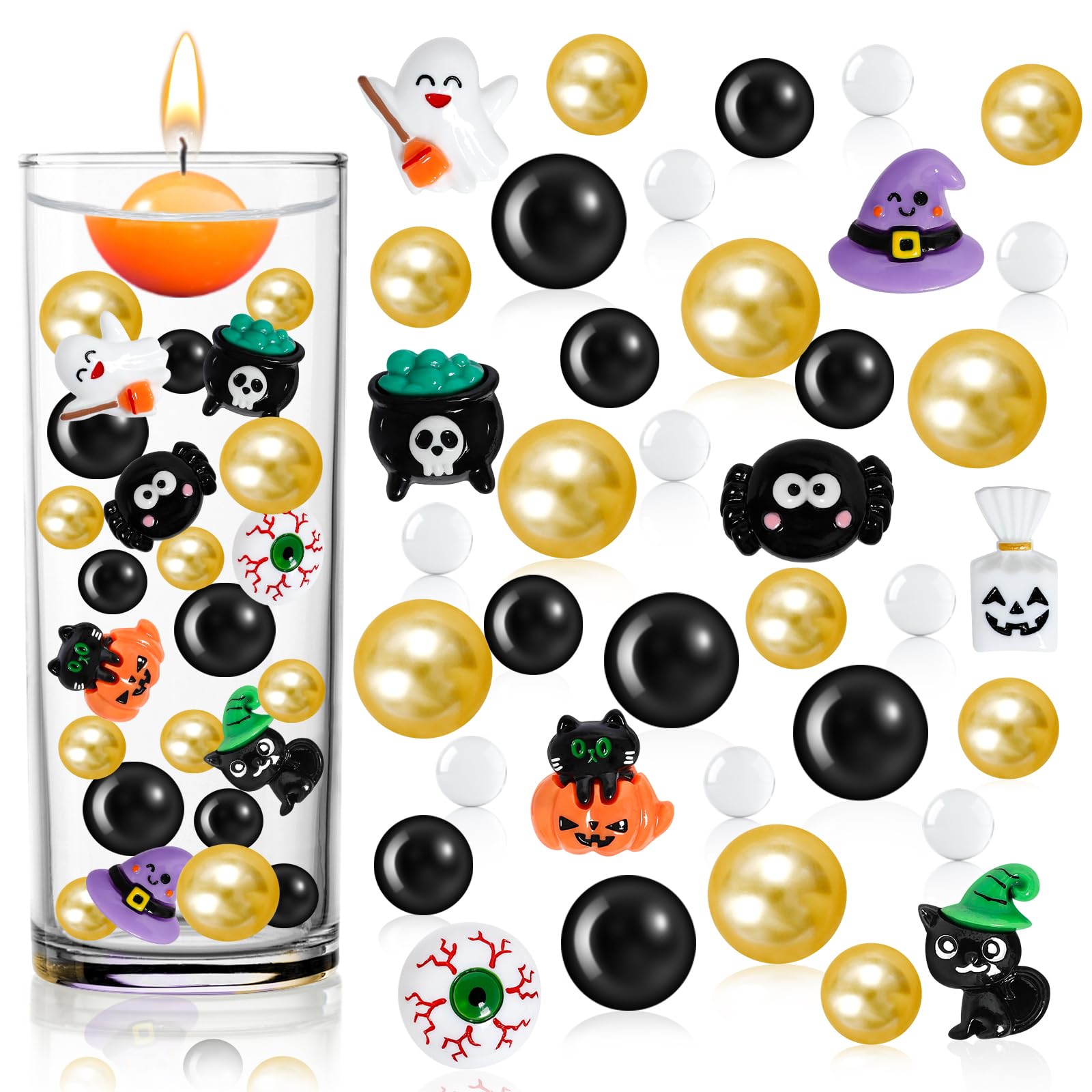 4116Pcs Halloween Vase Filler, Pumpkin Bat Spider Eyeball Ghost Water Beads for Vases, Halloween Floating Faux Pearls for Vase Home Table Party Decor