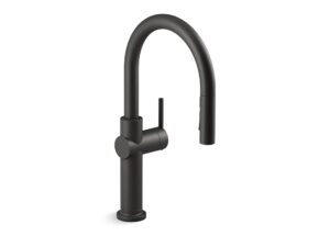 kohler 22972-bl crue pull down kitchen faucet, kitchen sink faucet with pull-down sprayer, pull-down kitchen sink faucet with multi function spray head, matte black