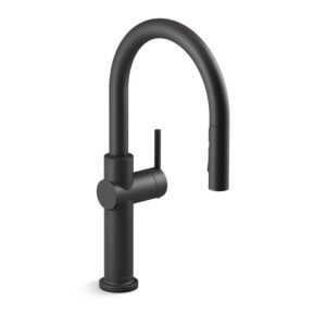 KOHLER 22972-BL Crue Pull Down Kitchen Faucet, Kitchen Sink Faucet with Pull-Down Sprayer, Pull-Down Kitchen Sink Faucet with Multi Function Spray Head, Matte Black