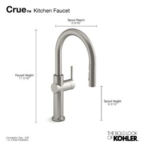 KOHLER 22972-BL Crue Pull Down Kitchen Faucet, Kitchen Sink Faucet with Pull-Down Sprayer, Pull-Down Kitchen Sink Faucet with Multi Function Spray Head, Matte Black