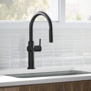 KOHLER 22972-BL Crue Pull Down Kitchen Faucet, Kitchen Sink Faucet with Pull-Down Sprayer, Pull-Down Kitchen Sink Faucet with Multi Function Spray Head, Matte Black