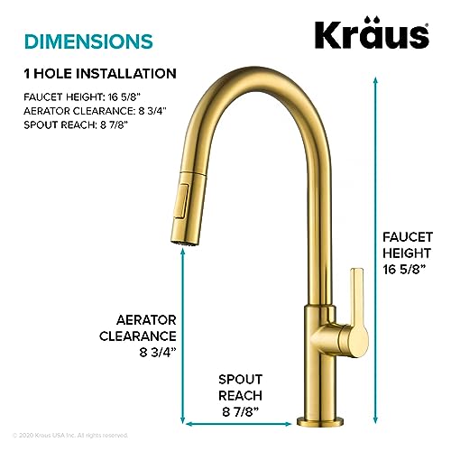 Kraus KPF-2820BB Oletto Single Handle Pull-Down Kitchen Faucet, 17 Inch, Brushed Brass