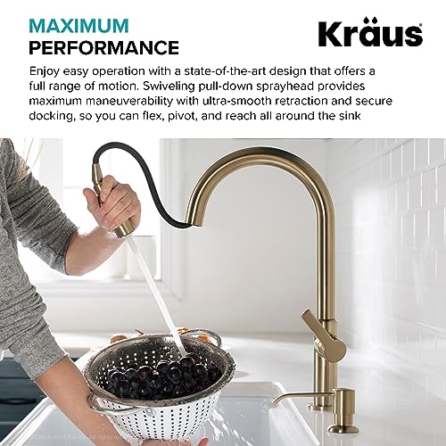 Kraus KPF-2820BB Oletto Single Handle Pull-Down Kitchen Faucet, 17 Inch, Brushed Brass