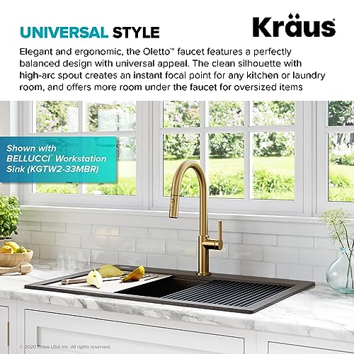 Kraus KPF-2820BB Oletto Single Handle Pull-Down Kitchen Faucet, 17 Inch, Brushed Brass