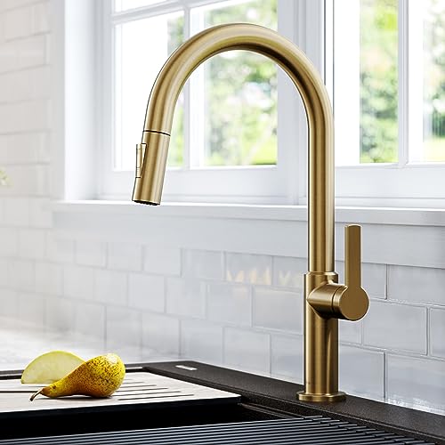 Kraus KPF-2820BB Oletto Single Handle Pull-Down Kitchen Faucet, 17 Inch, Brushed Brass