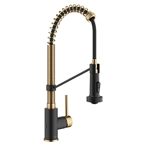 KRAUS Bolden Touchless Sensor Commercial Style 2-Function Single Handle Pull-Down Kitchen Faucet in Brushed Brass / Matte Black, KSF-1610BBMB