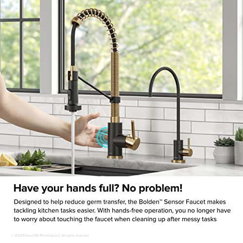 KRAUS Bolden Touchless Sensor Commercial Style 2-Function Single Handle Pull-Down Kitchen Faucet in Brushed Brass / Matte Black, KSF-1610BBMB