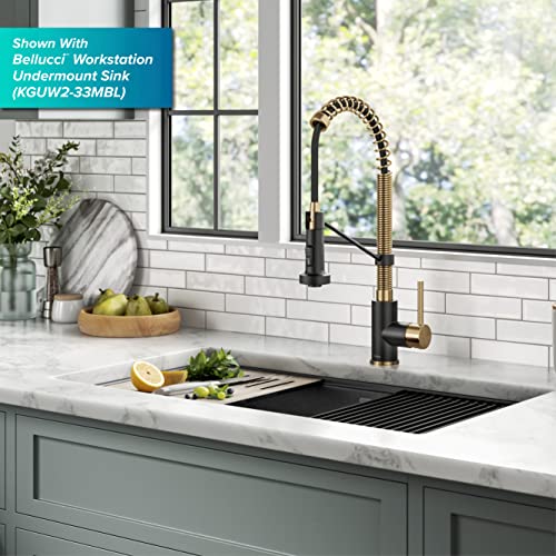 KRAUS Bolden Touchless Sensor Commercial Style 2-Function Single Handle Pull-Down Kitchen Faucet in Brushed Brass / Matte Black, KSF-1610BBMB