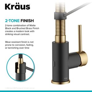 KRAUS Bolden Touchless Sensor Commercial Style 2-Function Single Handle Pull-Down Kitchen Faucet in Brushed Brass / Matte Black, KSF-1610BBMB