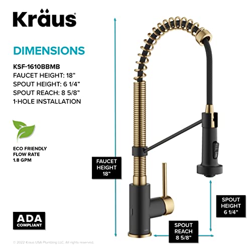 KRAUS Bolden Touchless Sensor Commercial Style 2-Function Single Handle Pull-Down Kitchen Faucet in Brushed Brass / Matte Black, KSF-1610BBMB