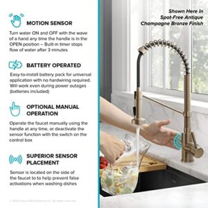 KRAUS Bolden Touchless Sensor Commercial Style 2-Function Single Handle Pull-Down Kitchen Faucet in Brushed Brass / Matte Black, KSF-1610BBMB