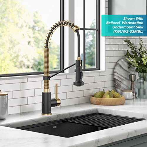 KRAUS Bolden Touchless Sensor Commercial Style 2-Function Single Handle Pull-Down Kitchen Faucet in Brushed Brass / Matte Black, KSF-1610BBMB