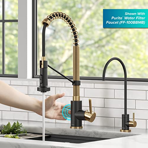 KRAUS Bolden Touchless Sensor Commercial Style 2-Function Single Handle Pull-Down Kitchen Faucet in Brushed Brass / Matte Black, KSF-1610BBMB