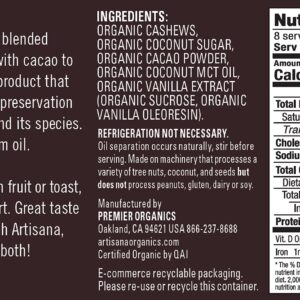 Artisana Organics Cashew Cacao Spread, 9.5oz | Sweetened with Coconut Sugar, No Palm Oil