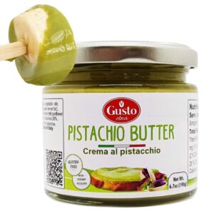 Pistachio Nut Butter, 6.7 oz (190g) Sweet Sicilian Pistachio Cream Spread, Italian Pistachio Paste, Product of Sicily, Italy, No GMO, Gusto ETNA