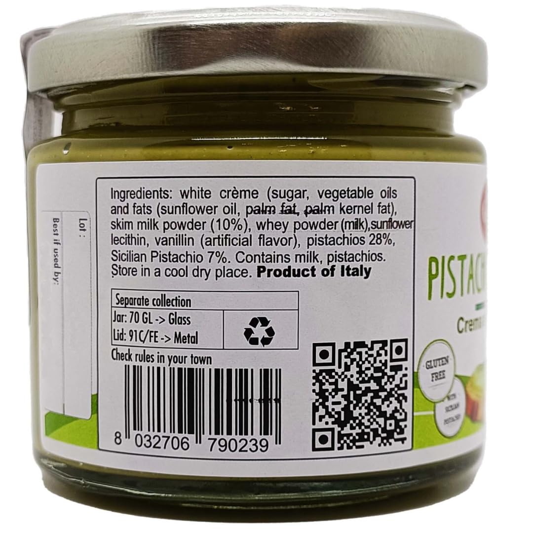 Pistachio Nut Butter, 6.7 oz (190g) Sweet Sicilian Pistachio Cream Spread, Italian Pistachio Paste, Product of Sicily, Italy, No GMO, Gusto ETNA