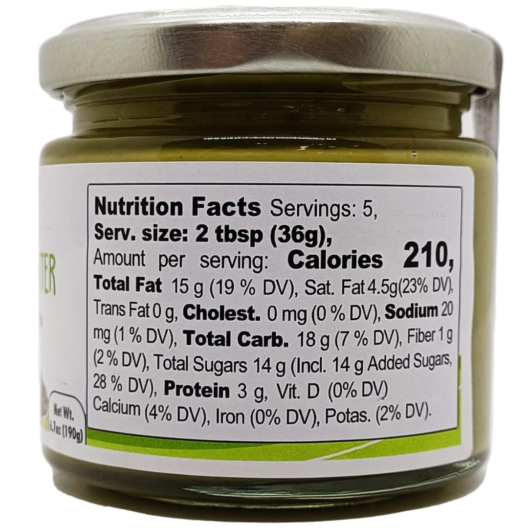 Pistachio Nut Butter, 6.7 oz (190g) Sweet Sicilian Pistachio Cream Spread, Italian Pistachio Paste, Product of Sicily, Italy, No GMO, Gusto ETNA