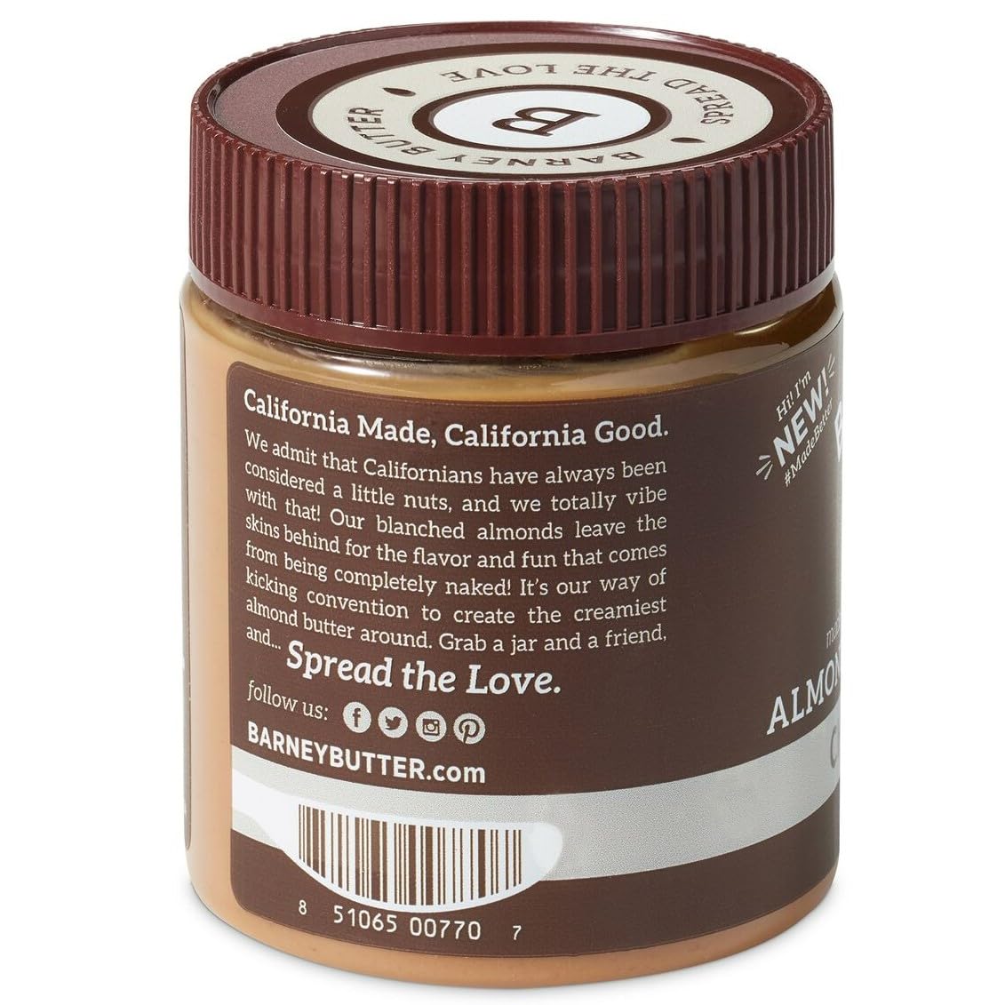 Barney Butter Almond Butter, Chocolate, 10 Ounce Jar, Skin-Free Almonds, No Stir, Non-GMO, Gluten Free, Keto, Paleo, Vegan