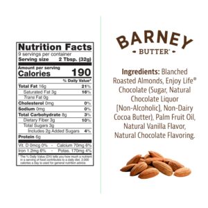 Barney Butter Almond Butter, Chocolate, 10 Ounce Jar, Skin-Free Almonds, No Stir, Non-GMO, Gluten Free, Keto, Paleo, Vegan