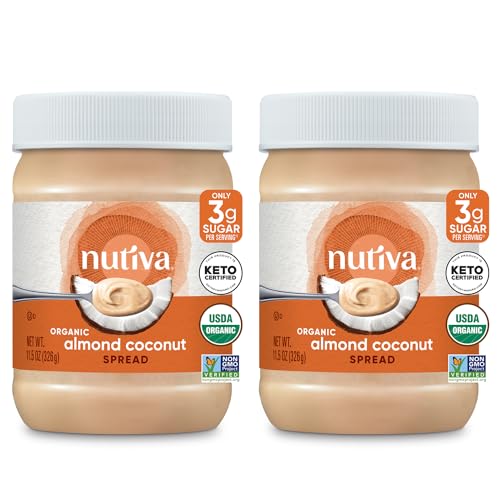 Nutiva Organic Almond Coconut Spread,11.5 oz (Pack of 2)- 3g Sugar Per Serving,Low Carb,Non-GMO, Gluten Free,Keto Certified, Paleo, Vegan, Smooth, No Stir