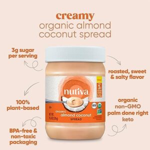 Nutiva Organic Almond Coconut Spread,11.5 oz (Pack of 2)- 3g Sugar Per Serving,Low Carb,Non-GMO, Gluten Free,Keto Certified, Paleo, Vegan, Smooth, No Stir