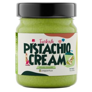 peppertux farms pistachio cream - natural vegan spread pistachio paste for baking, cake, ice cream, cookie & more - high protein turkish pistachios flavoring - gluten-free, unrefined sugar (7oz)